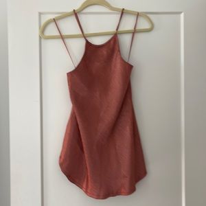 Free People sateen halter top with crisscross tie back.